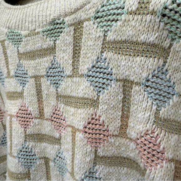 Vintage Private Club Pastel Basket Weave Geometric Knot Sweater Cotton XL - Picture 3 of 9
